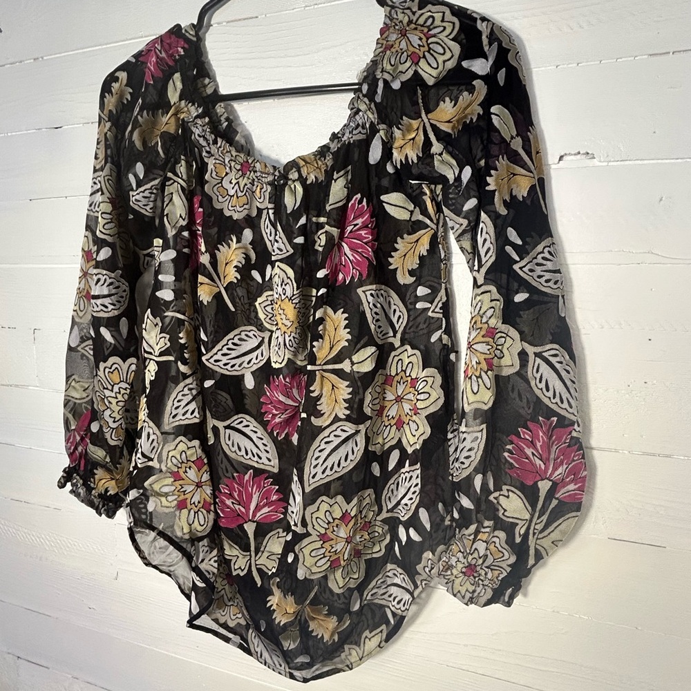 Rag & Bone Sierra floral off the shoulder blouse, black with flowers. Size XS. - Picture 3 of 10